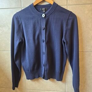 J. Crew Women's Navy Button-Up Crewneck Cardigan
